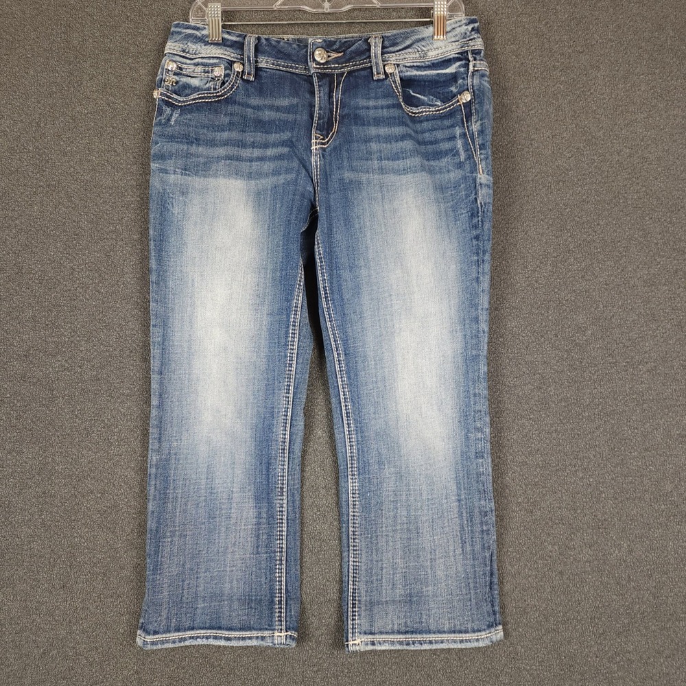 Miss Me Jeans Womens Mid Rise Crop Bootcut Embellished Denim Size 29